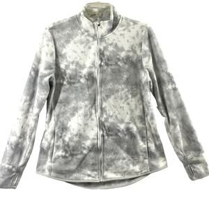Womens Fleece Jacket Size Large‎ Gray White Tie Dye Thumbhole Full Zip Athletic
